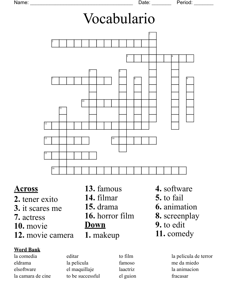 Vocabulario Crossword