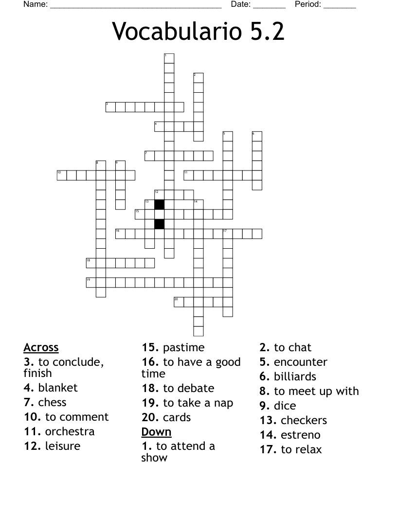 Vocabulario 5.2  Crossword