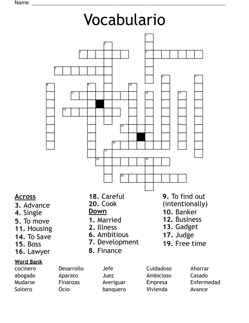 Vocabulario Crossword
