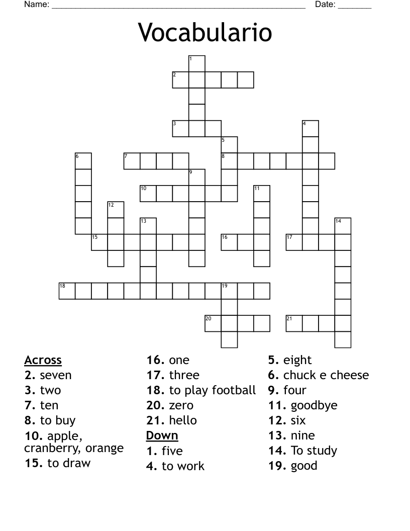 Vocabulario Crossword