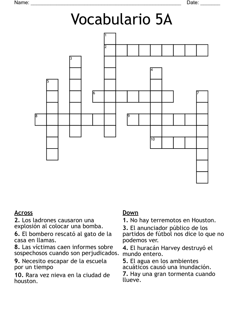 Vocabulario 5A Crossword