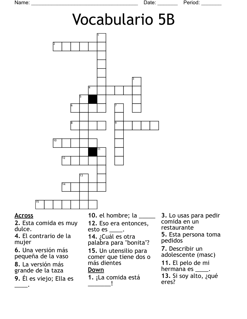 Vocabulario 5B Crossword