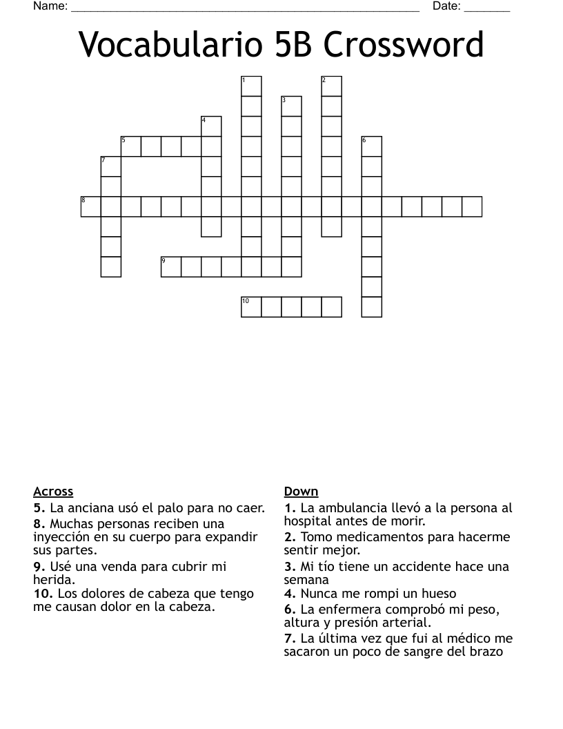 Vocabulario 5B Crossword