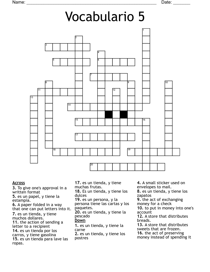Vocabulario 5 Crossword