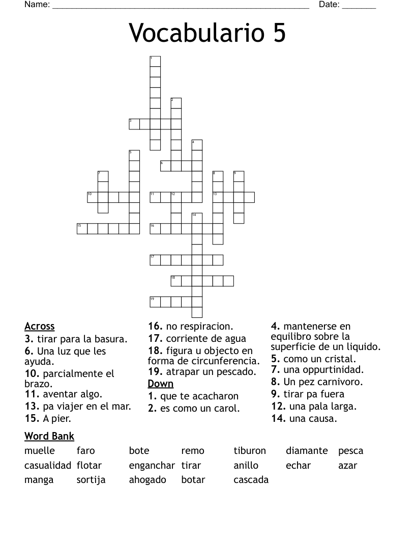 Vocabulario 5    Crossword