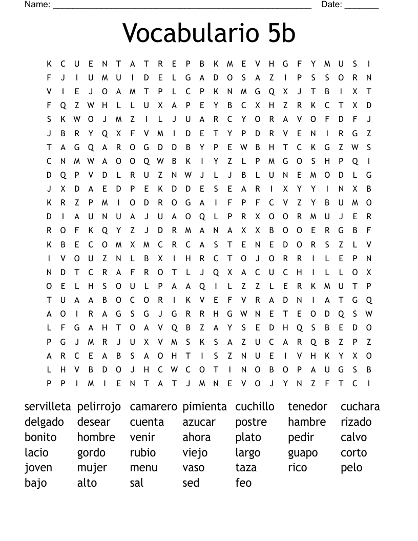 Vocabulario 5b Word Search