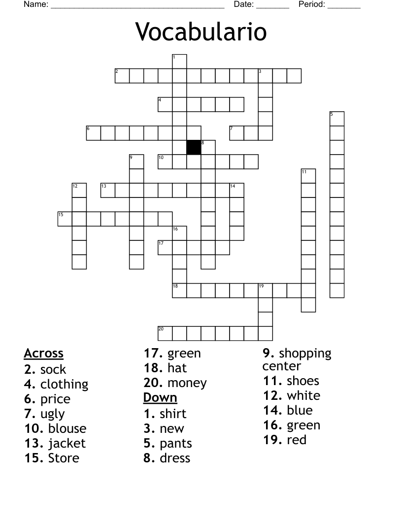 Vocabulario Crossword