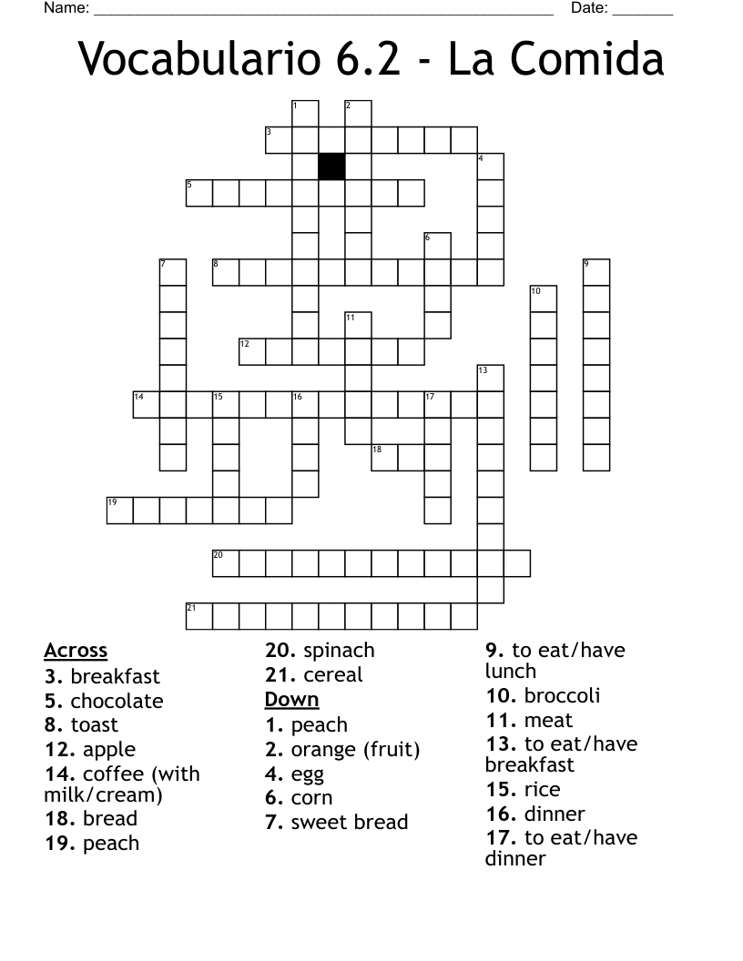 Vocabulario 6.2 - La Comida Crossword