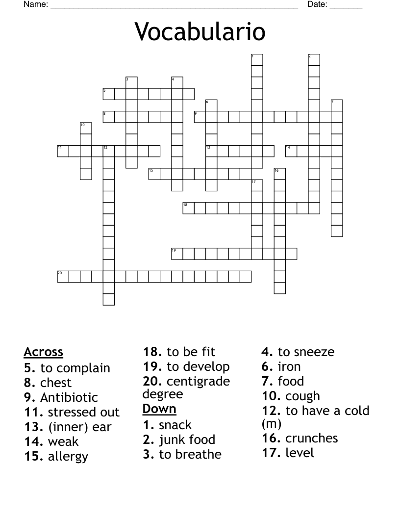 Vocabulario Crossword