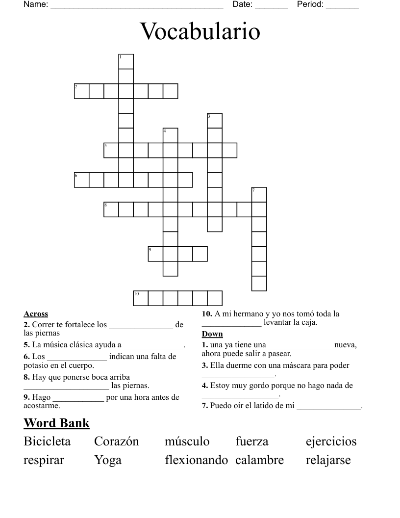 Vocabulario Crossword