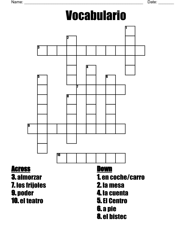 Vocabulario Crossword