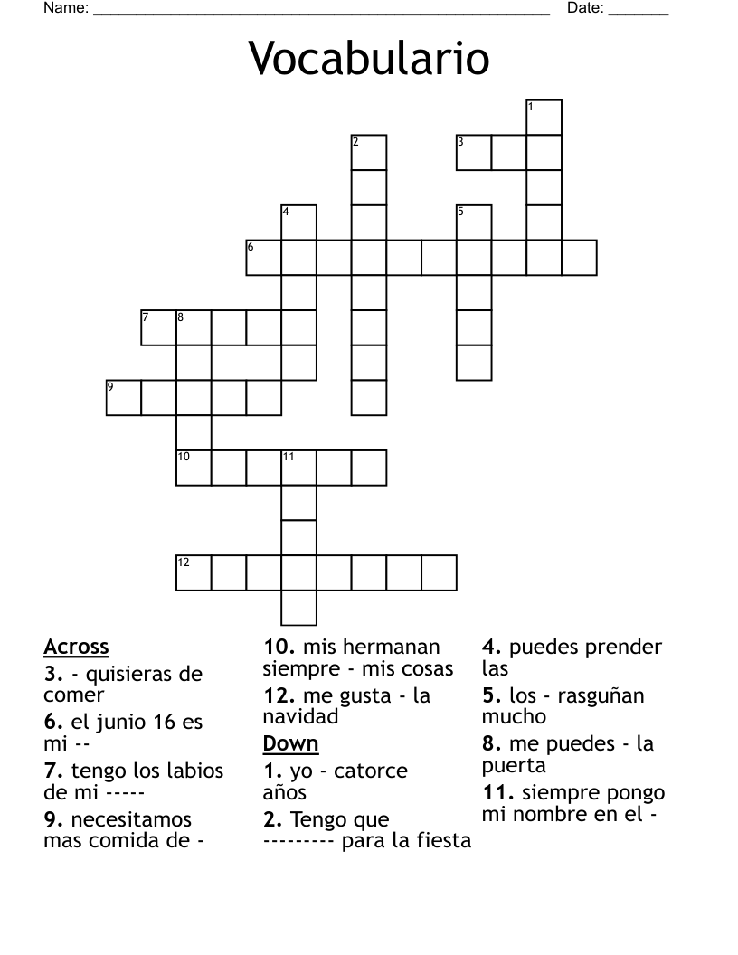Vocabulario Crossword