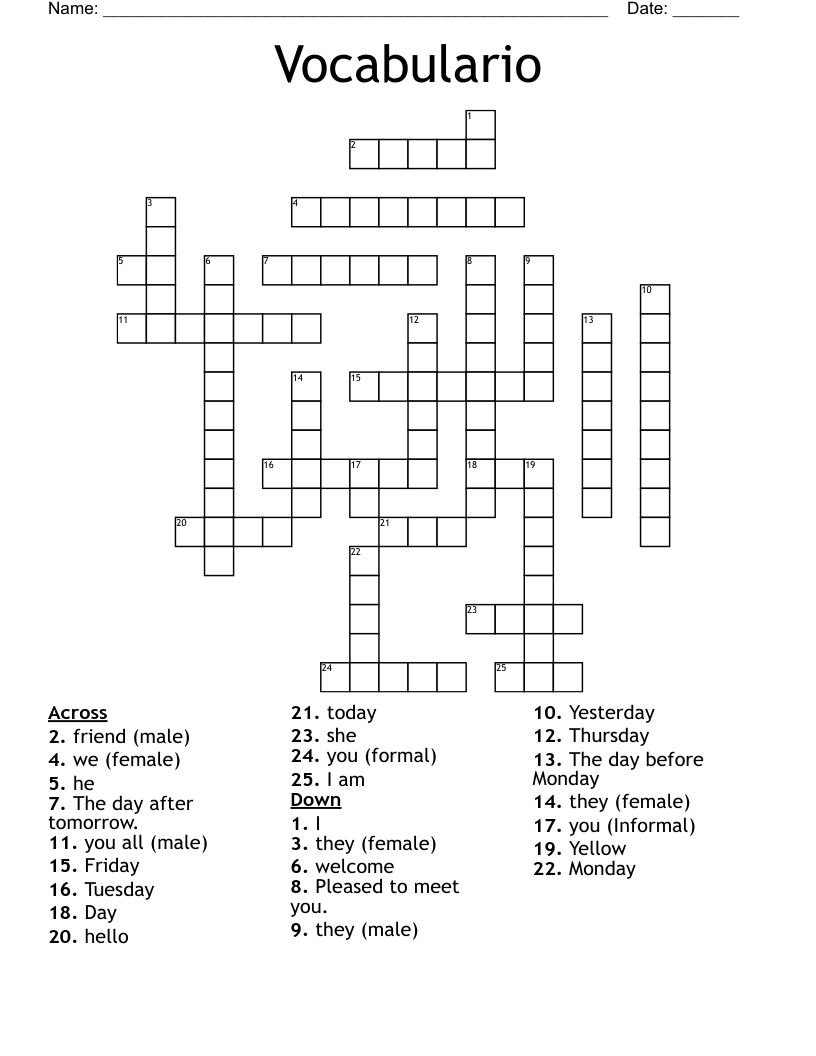 Vocabulario Crossword
