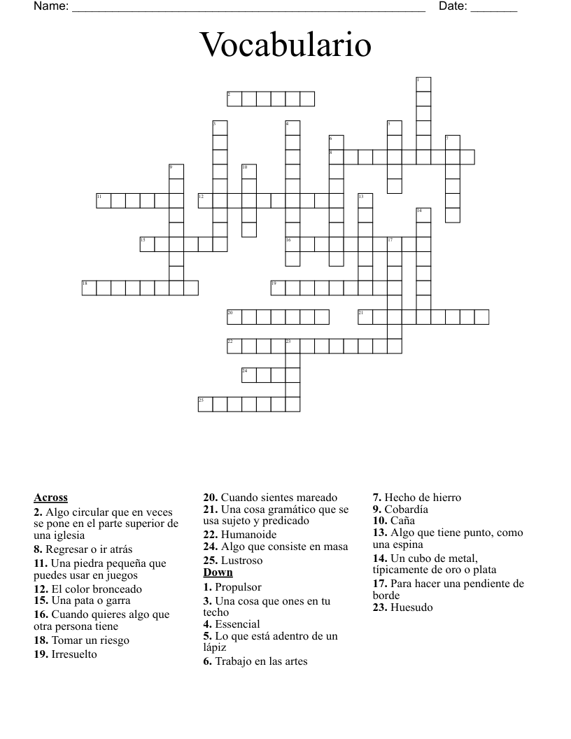 Vocabulario Crossword