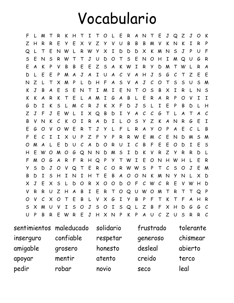 Vocabulario Word Search