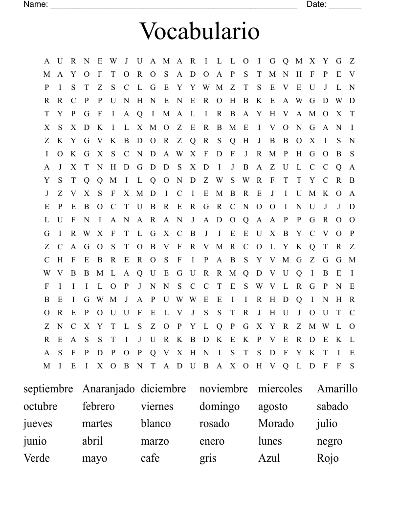 Vocabulario Word Search