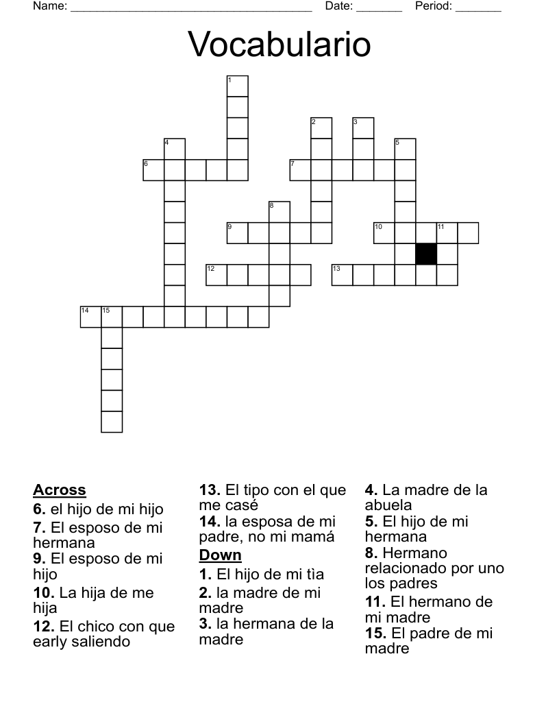 Vocabulario Crossword