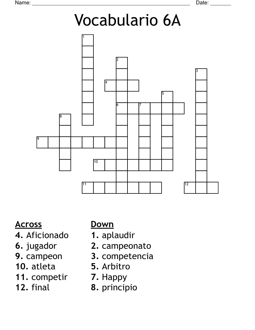 Vocabulario 6A Crossword