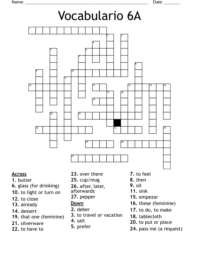 Vocabulario 6A Crossword