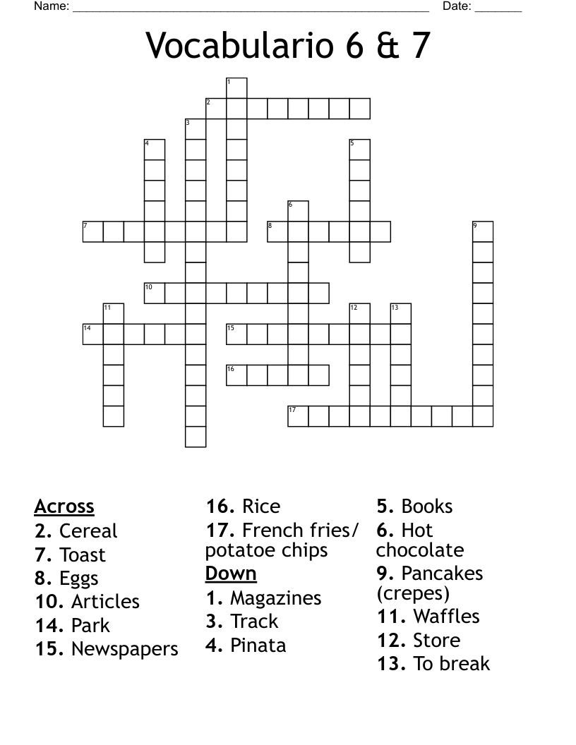 Vocabulario 6 & 7 Crossword