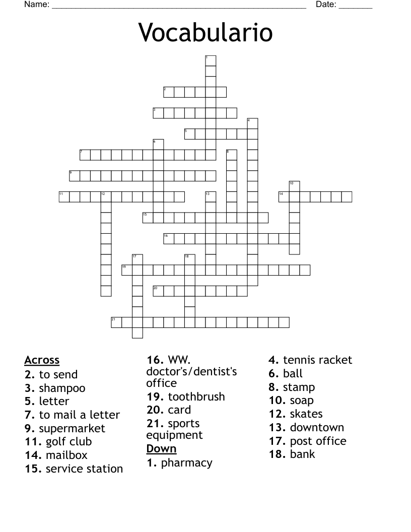 Vocabulario Crossword