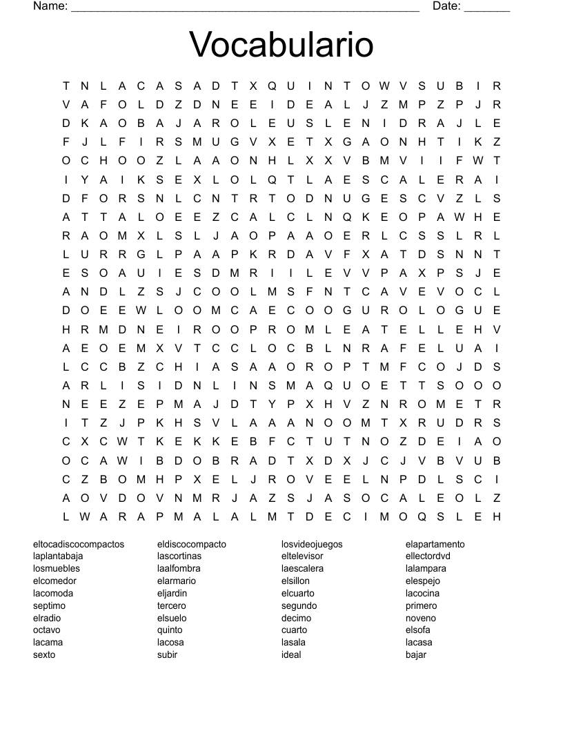 Vocabulario Word Search
