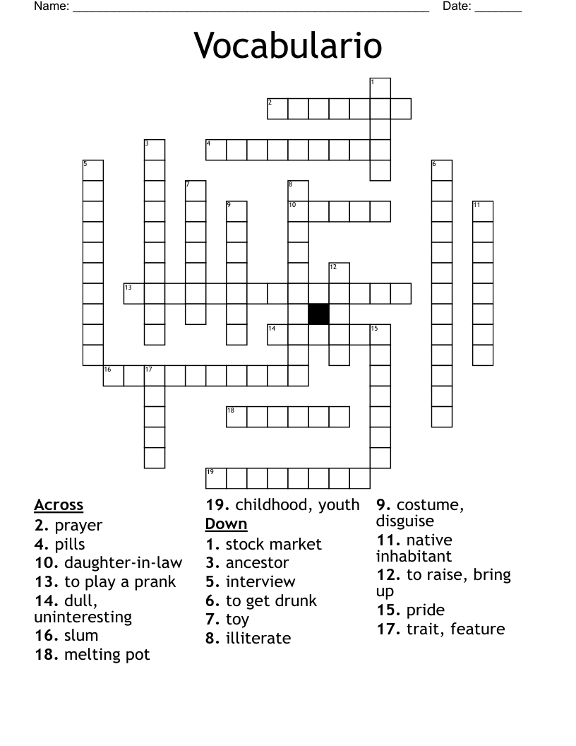 Vocabulario Crossword