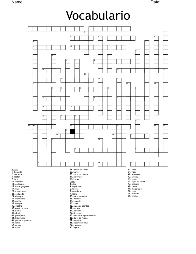 Vocabulario Crossword