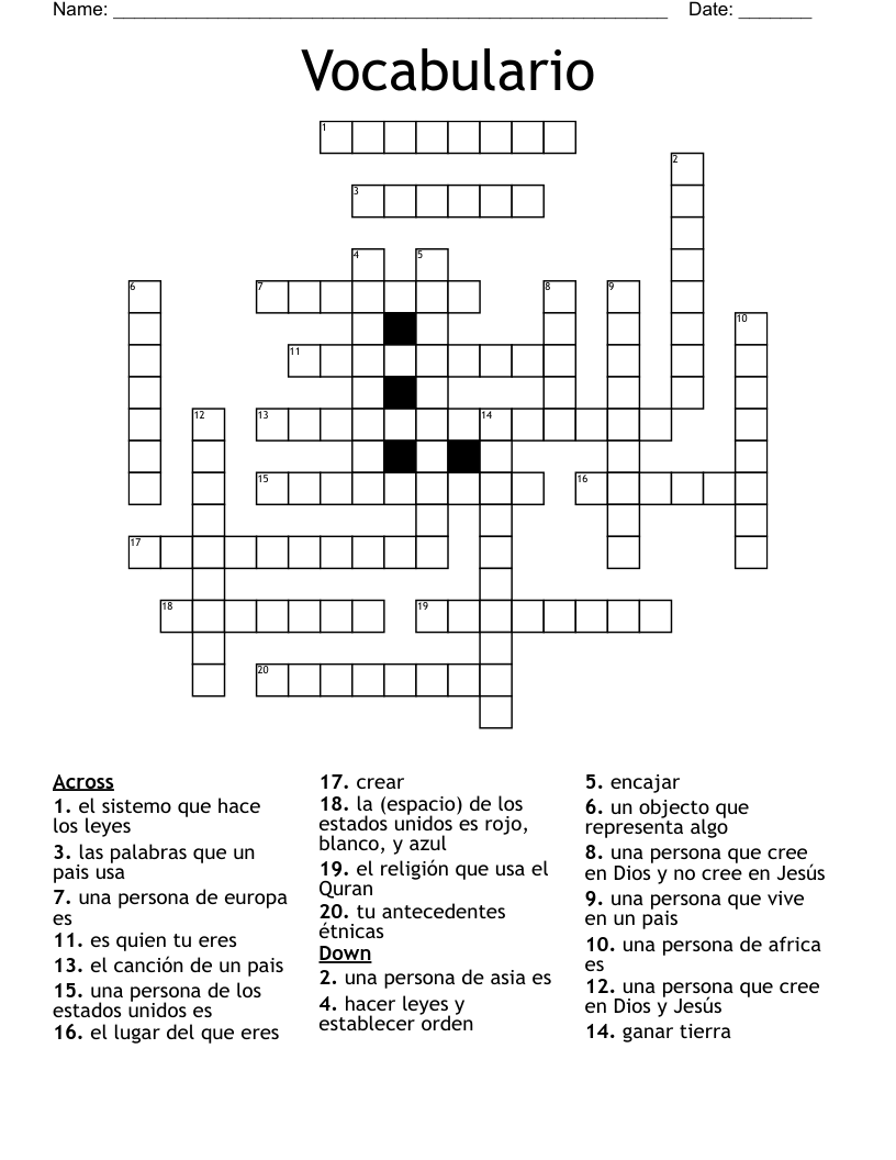 Vocabulario Crossword