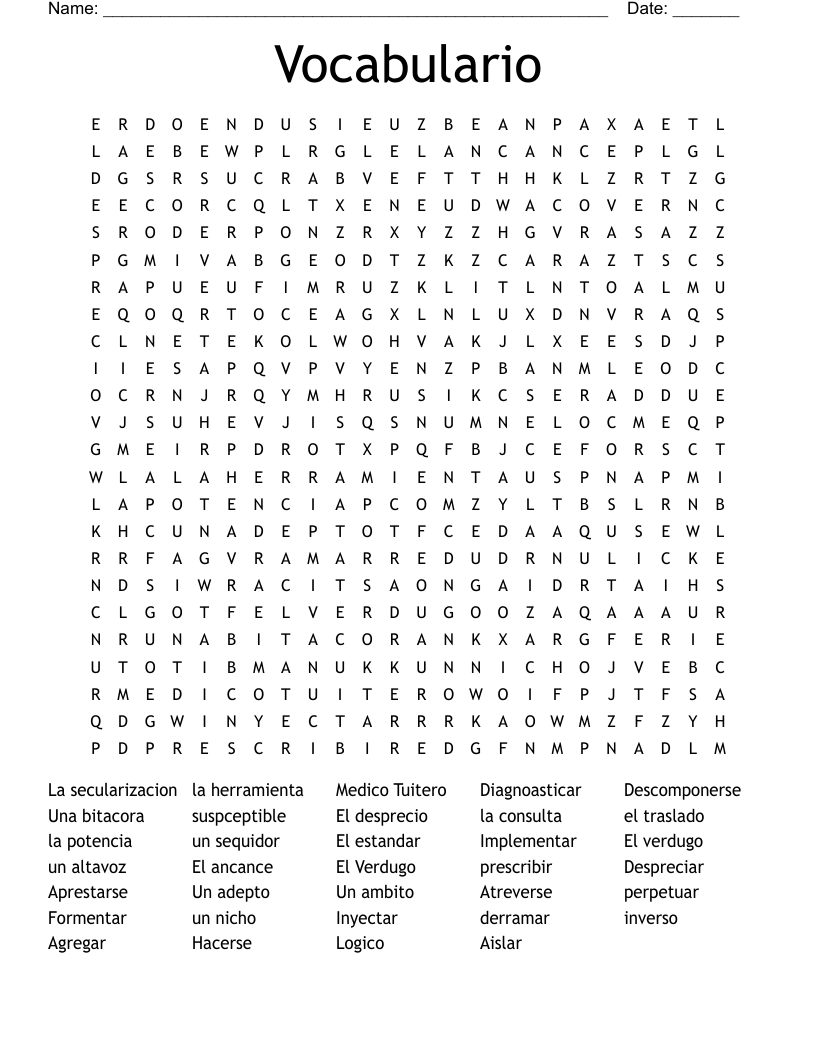 Vocabulario Word Search