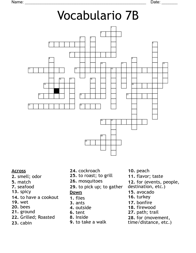 Vocabulario 7B Crossword