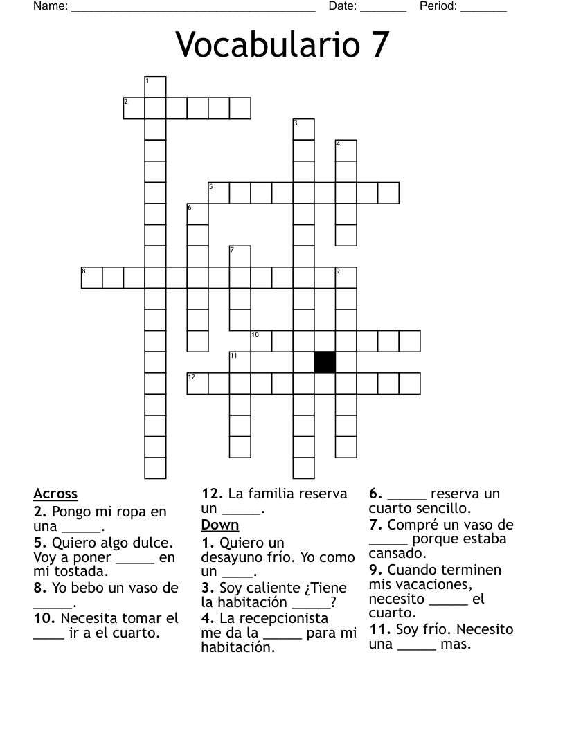 Vocabulario 7 Crossword