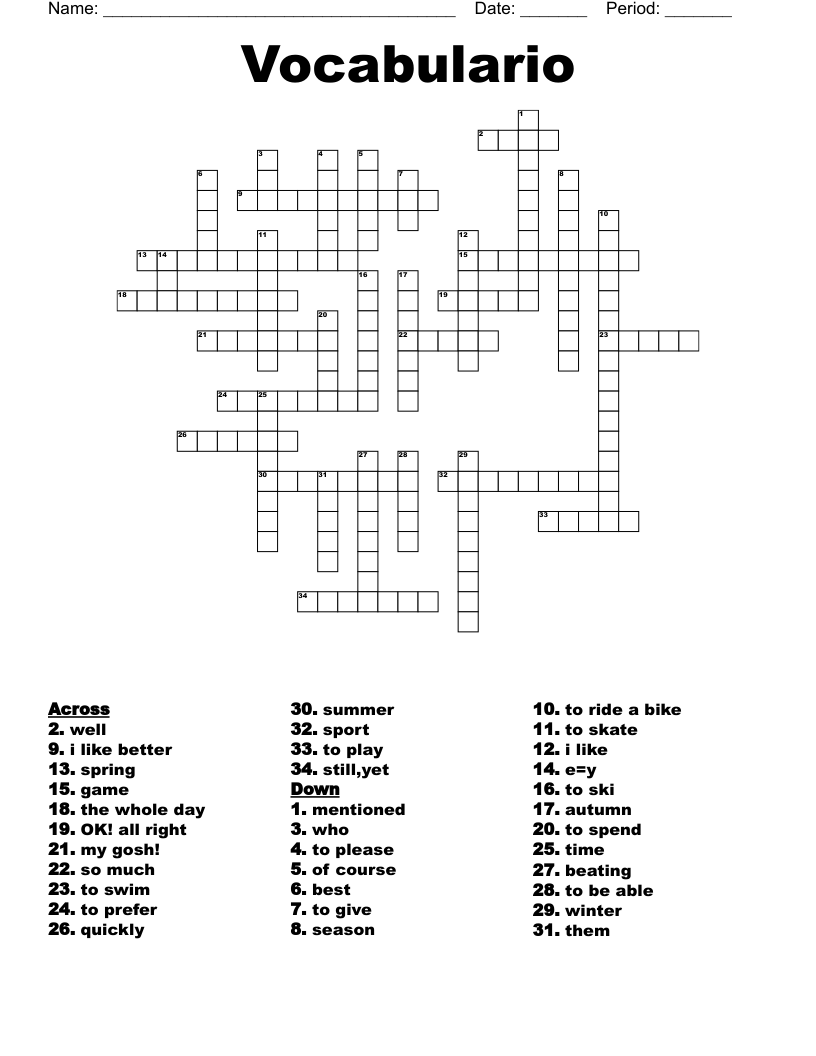 Vocabulario Crossword