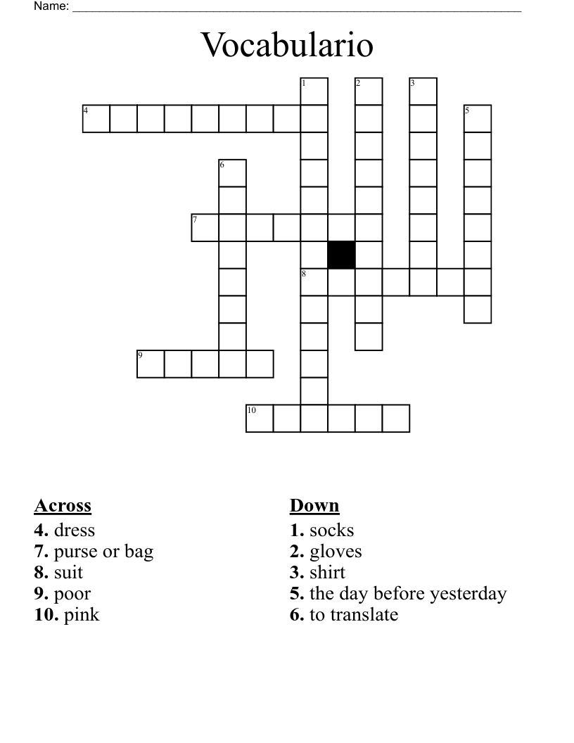 Vocabulario Crossword