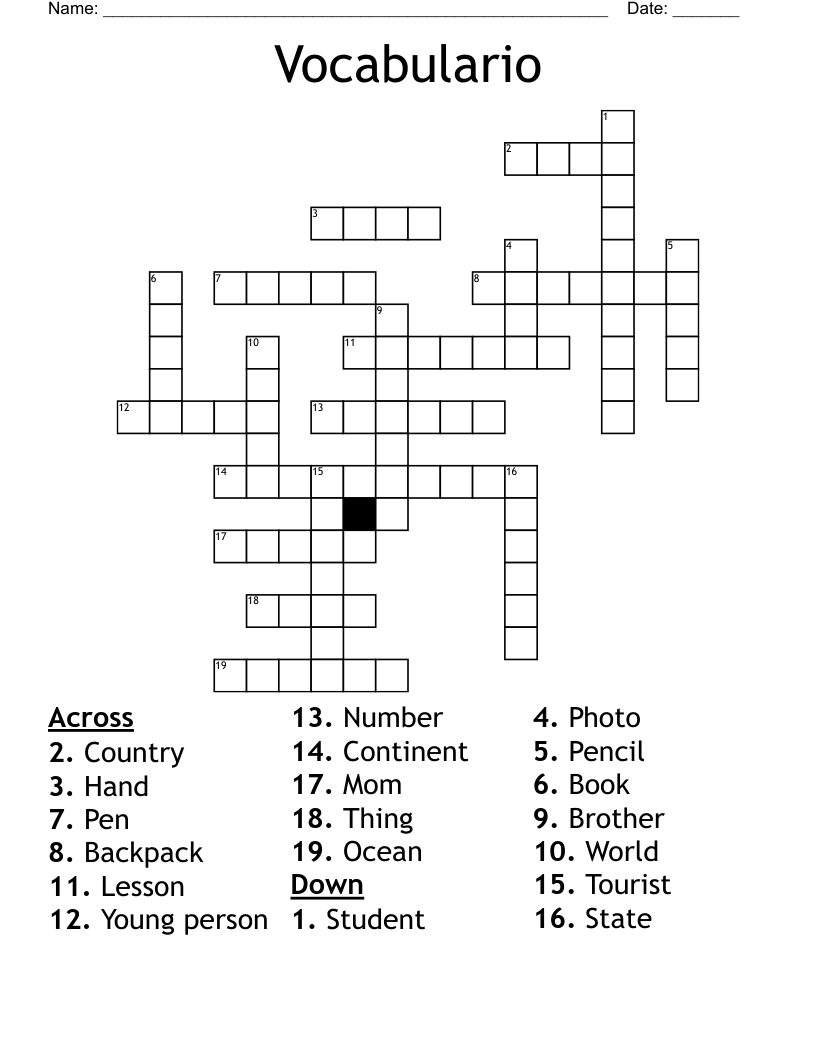 Vocabulario Crossword