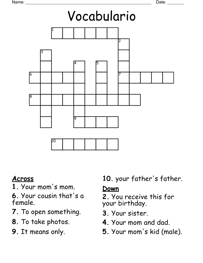Vocabulario Crossword
