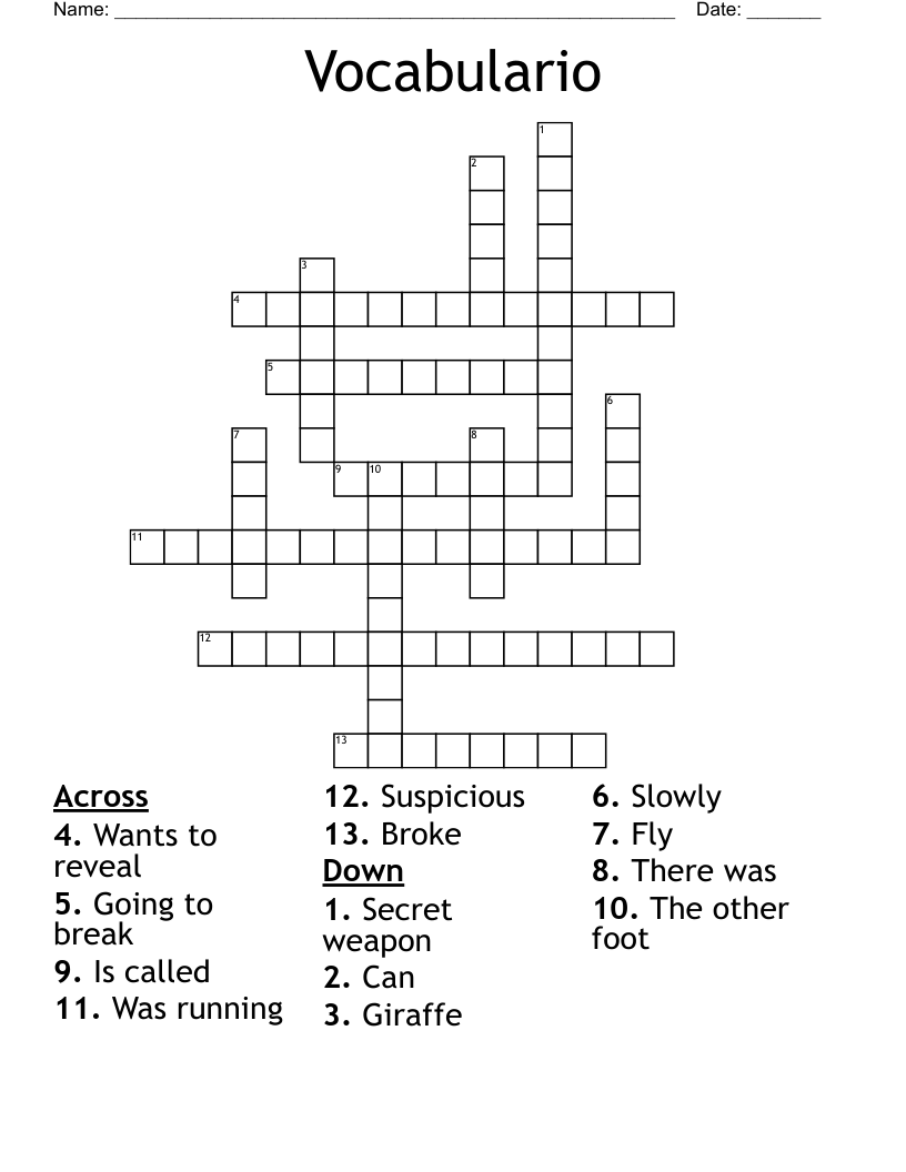 Vocabulario Crossword