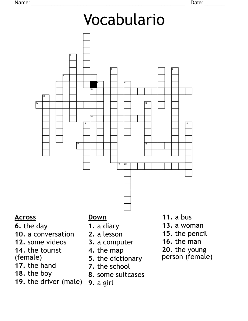 Vocabulario Crossword