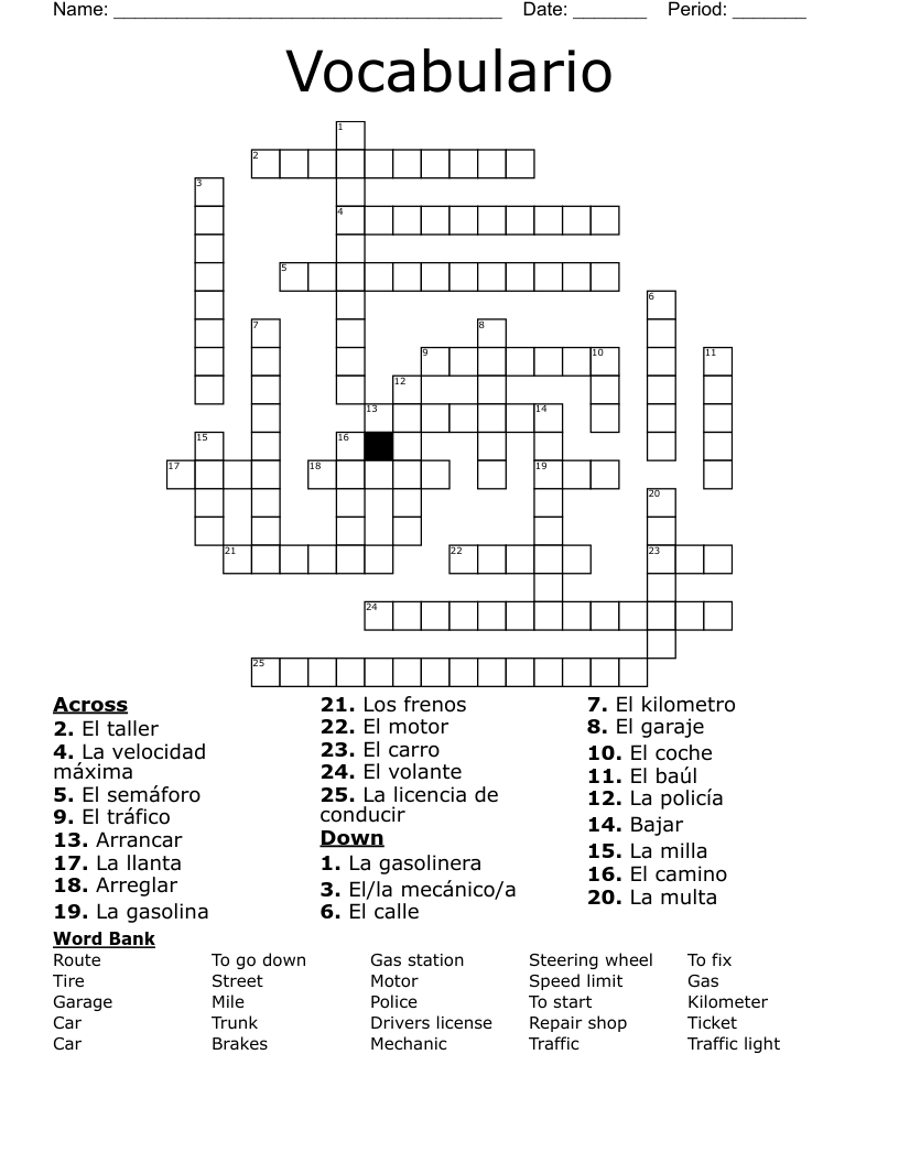 Vocabulario Crossword