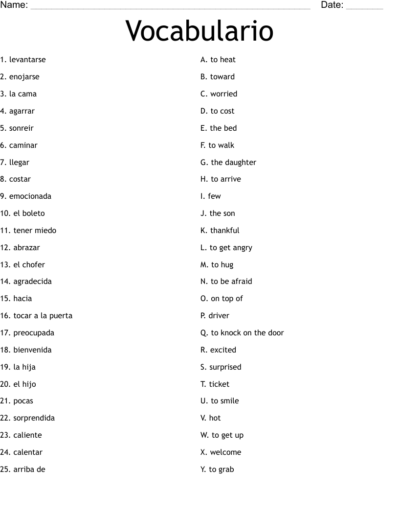 Vocabulario Worksheet