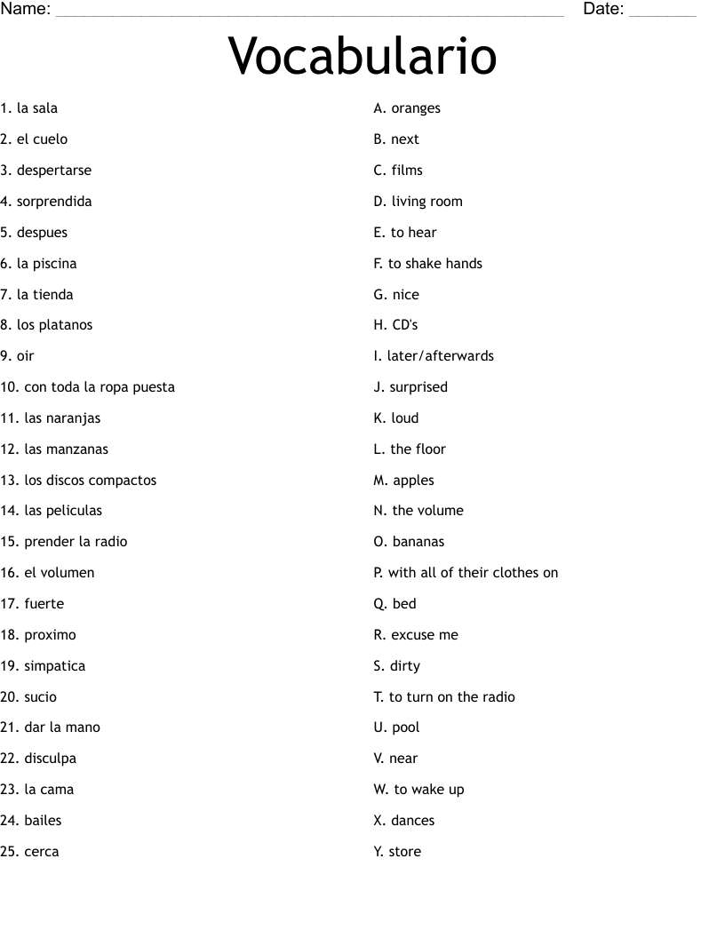 Vocabulario Worksheet