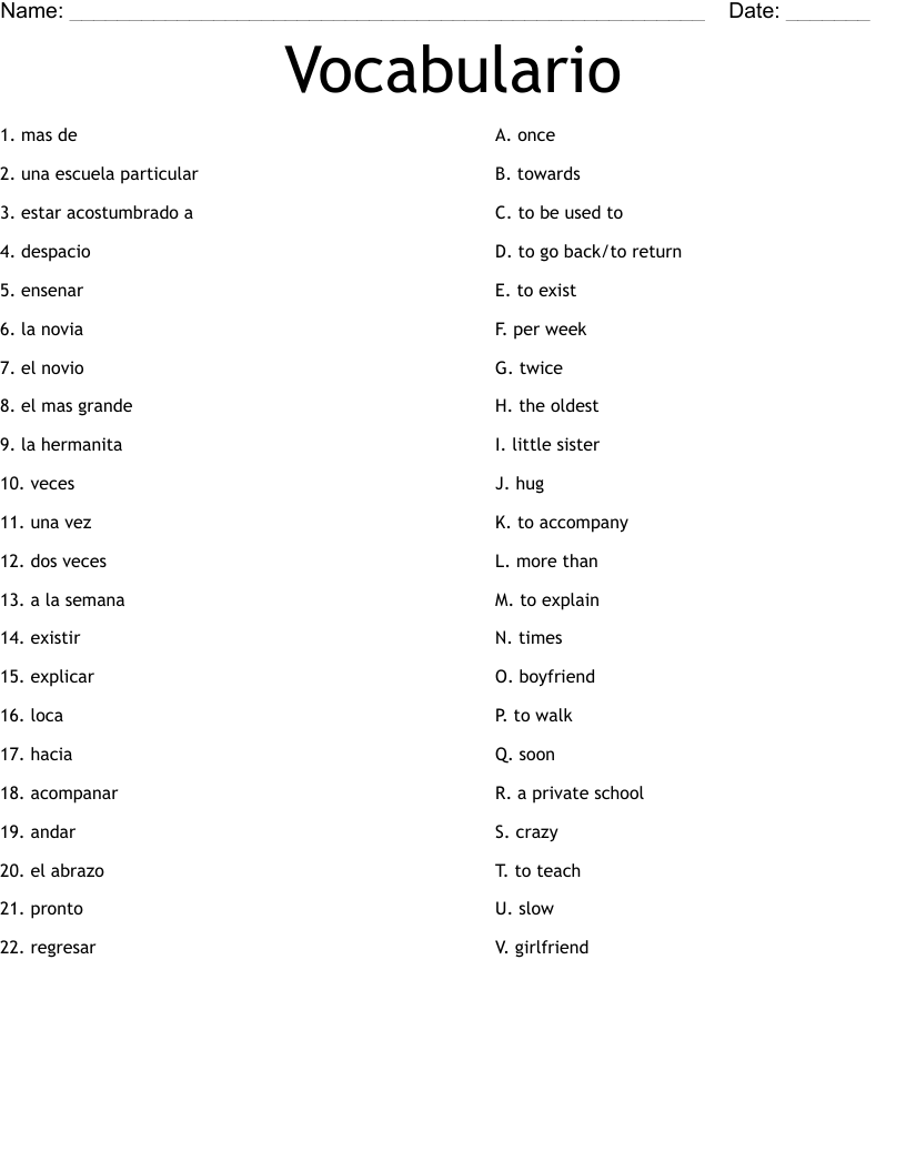 Vocabulario Worksheet