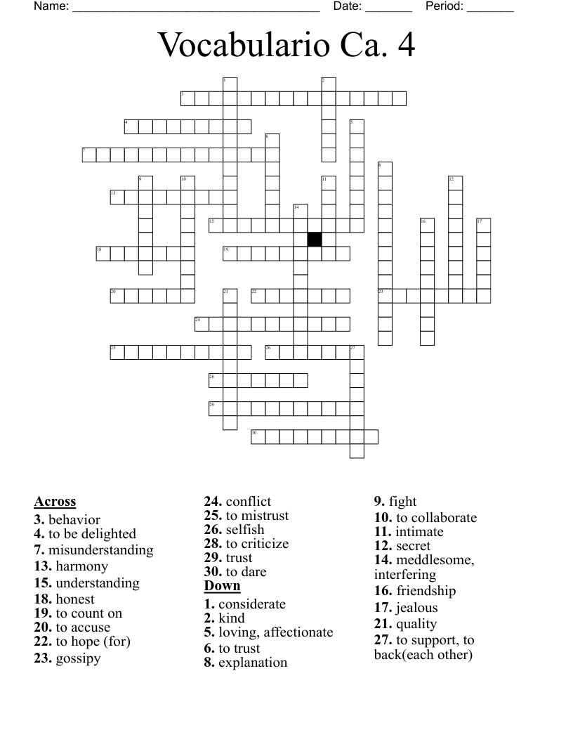 Vocabulario Ca. 4 Crossword