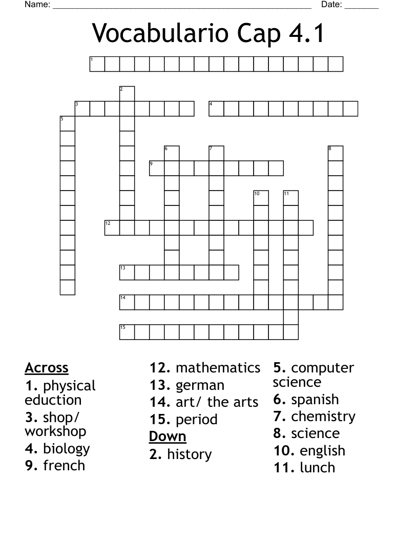 Vocabulario Cap 4.1 Crossword
