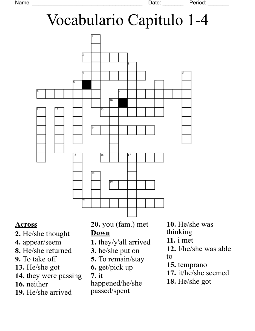 Vocabulario Capitulo 1-4 Crossword