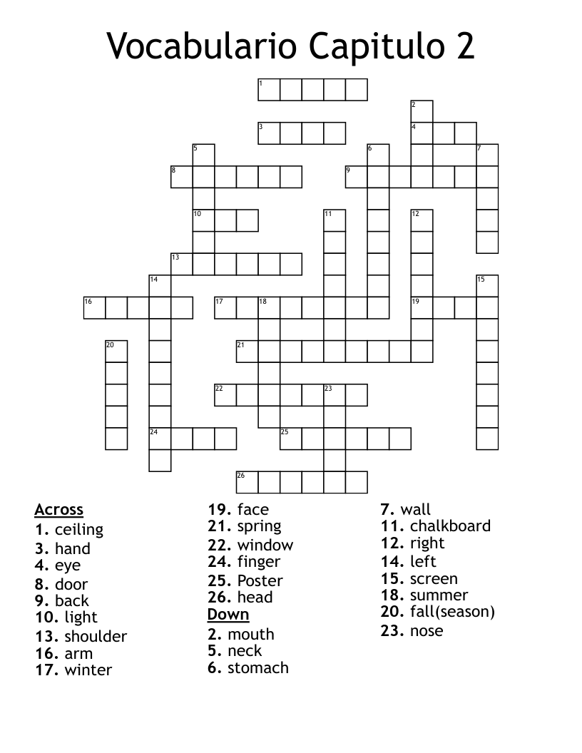 Vocabulario Capitulo 2 Crossword