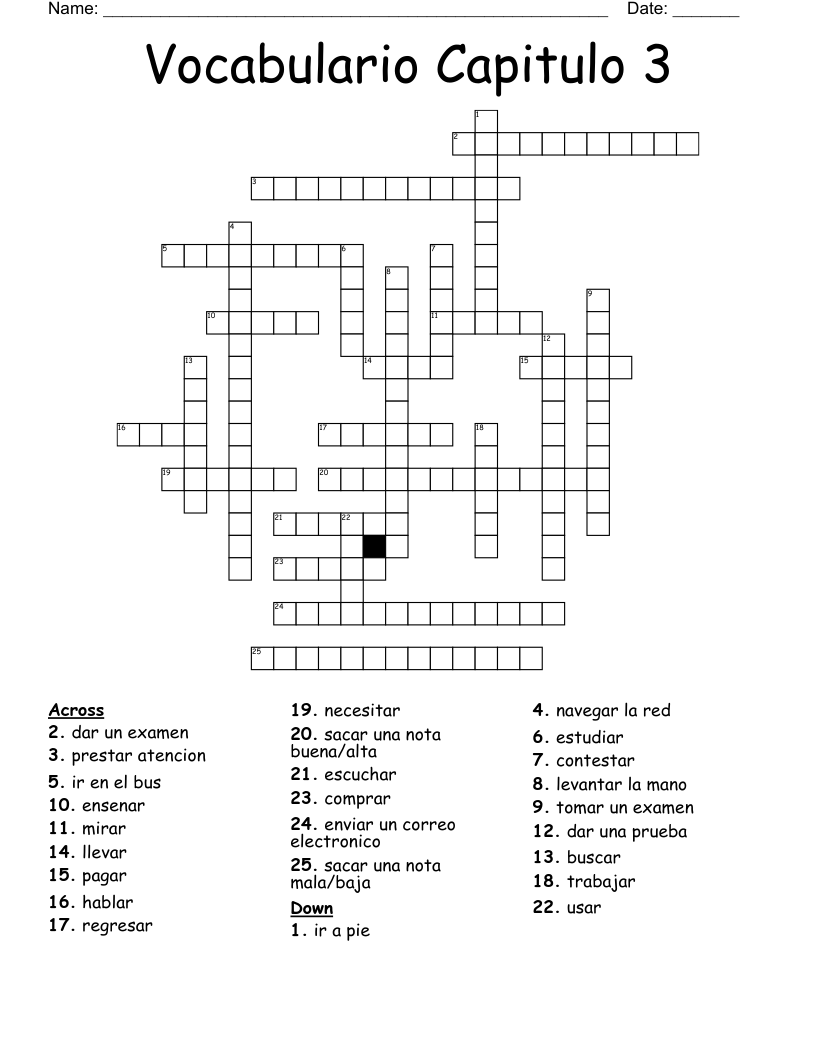 Vocabulario Capitulo 3 Crossword