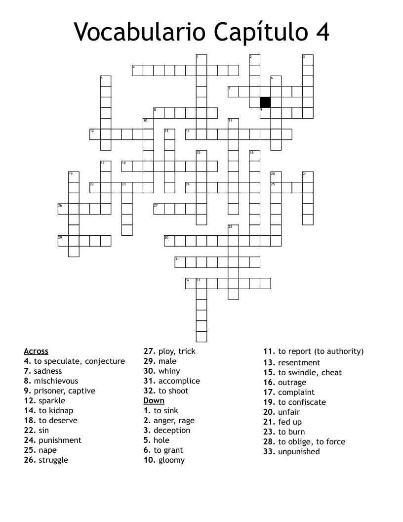 Vocabulario Capítulo 4 Crossword