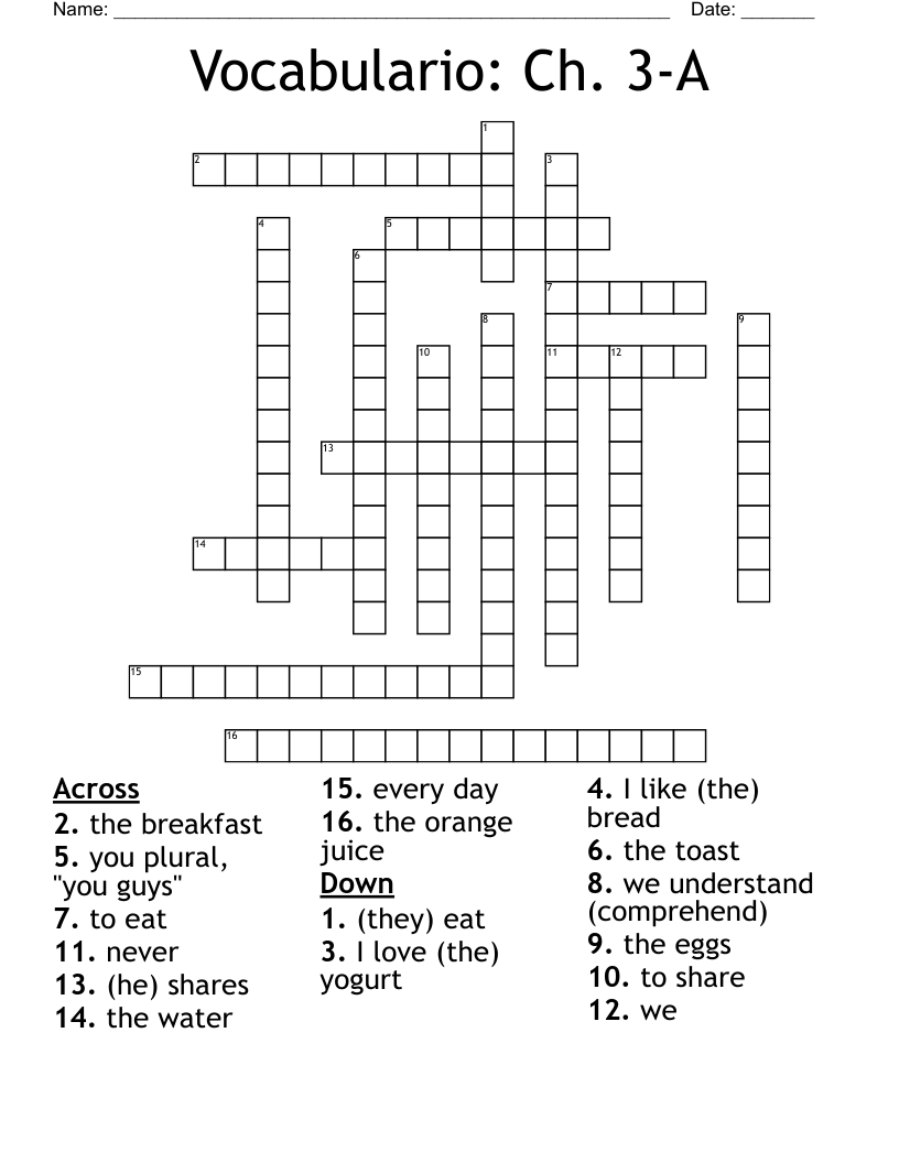 Vocabulario: Ch. 3-A Crossword