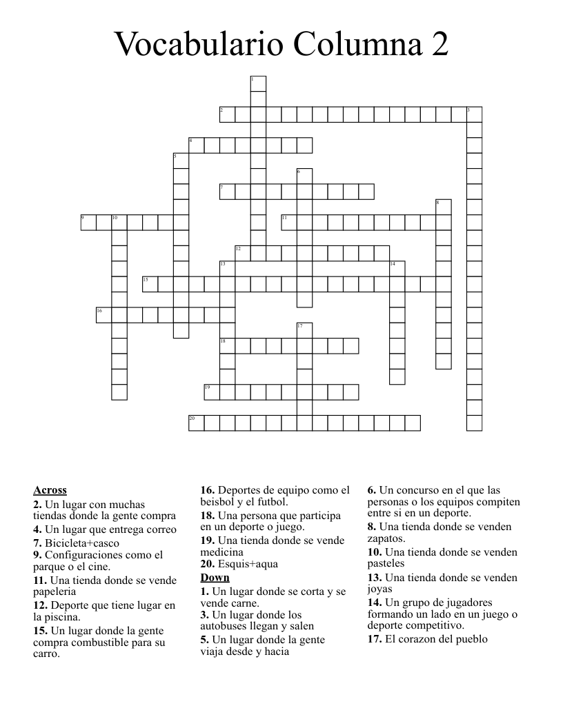 Vocabulario Columna 2 Crossword